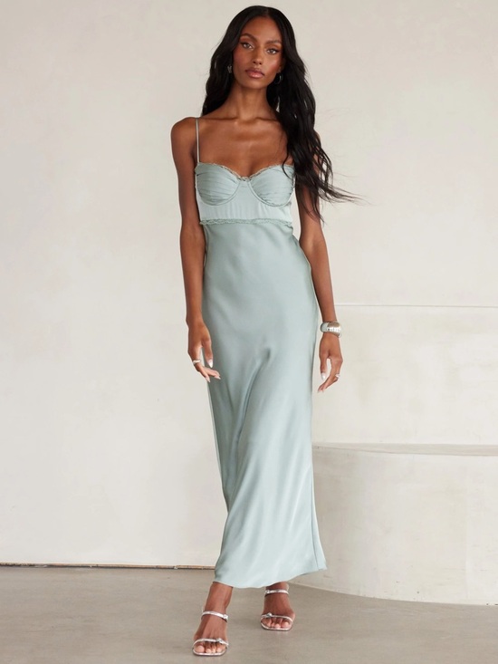Astr Dresses & Skirts - NWT ASTR The Label Florianne Lace Trim Satin Maxi Dress in Sage